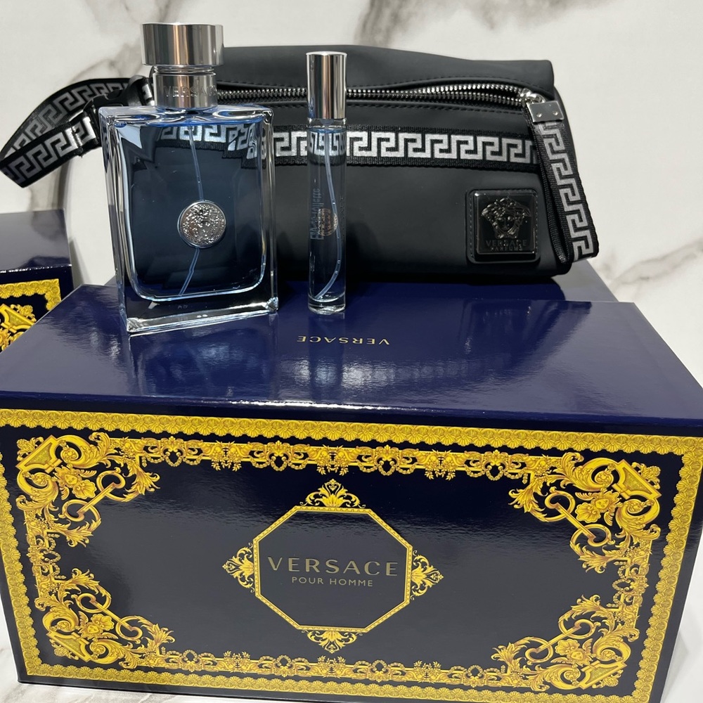Versace Pour Homme 3.4 oz Set with Versace Bag and Travel size Eau de Parfum.